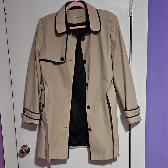 Anthology Jackets & Blazers - Anthology Beige Trench Coat with Black Trim